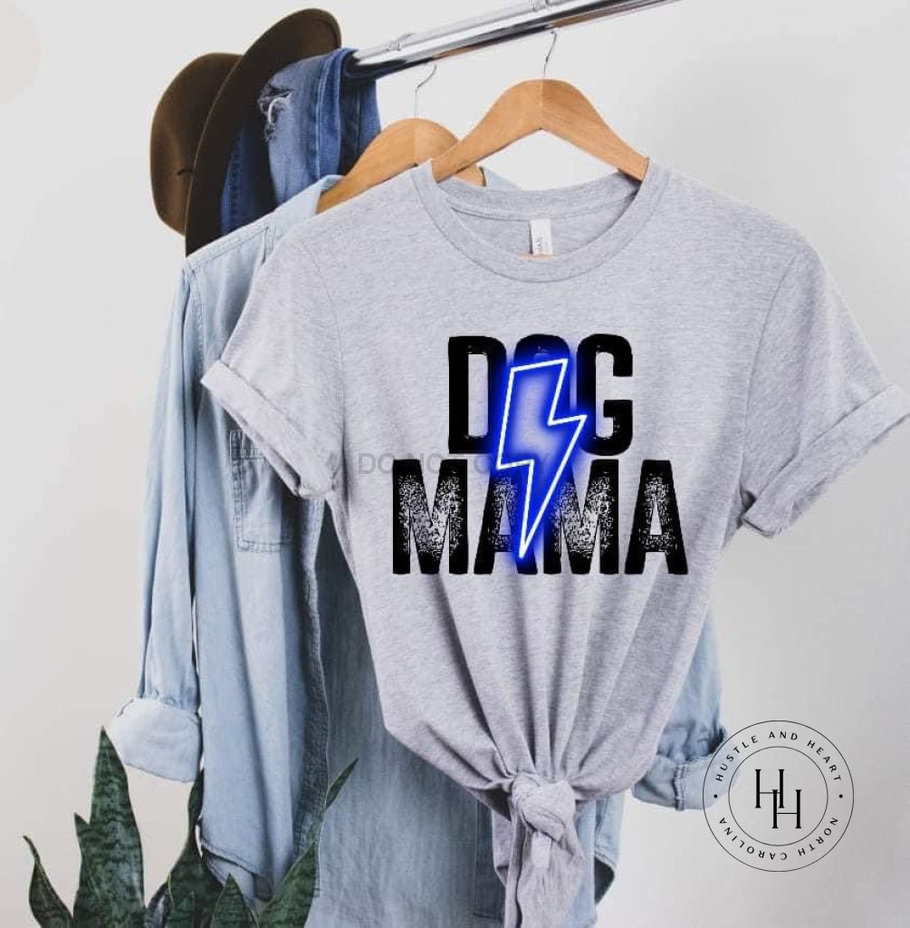 Dog Mama Blue Neon Lightning Bolt Graphic Tee