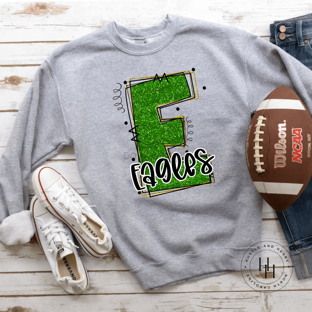 Eagles Green Glitter Varsity Doodle Graphic Tee Unisex Tee