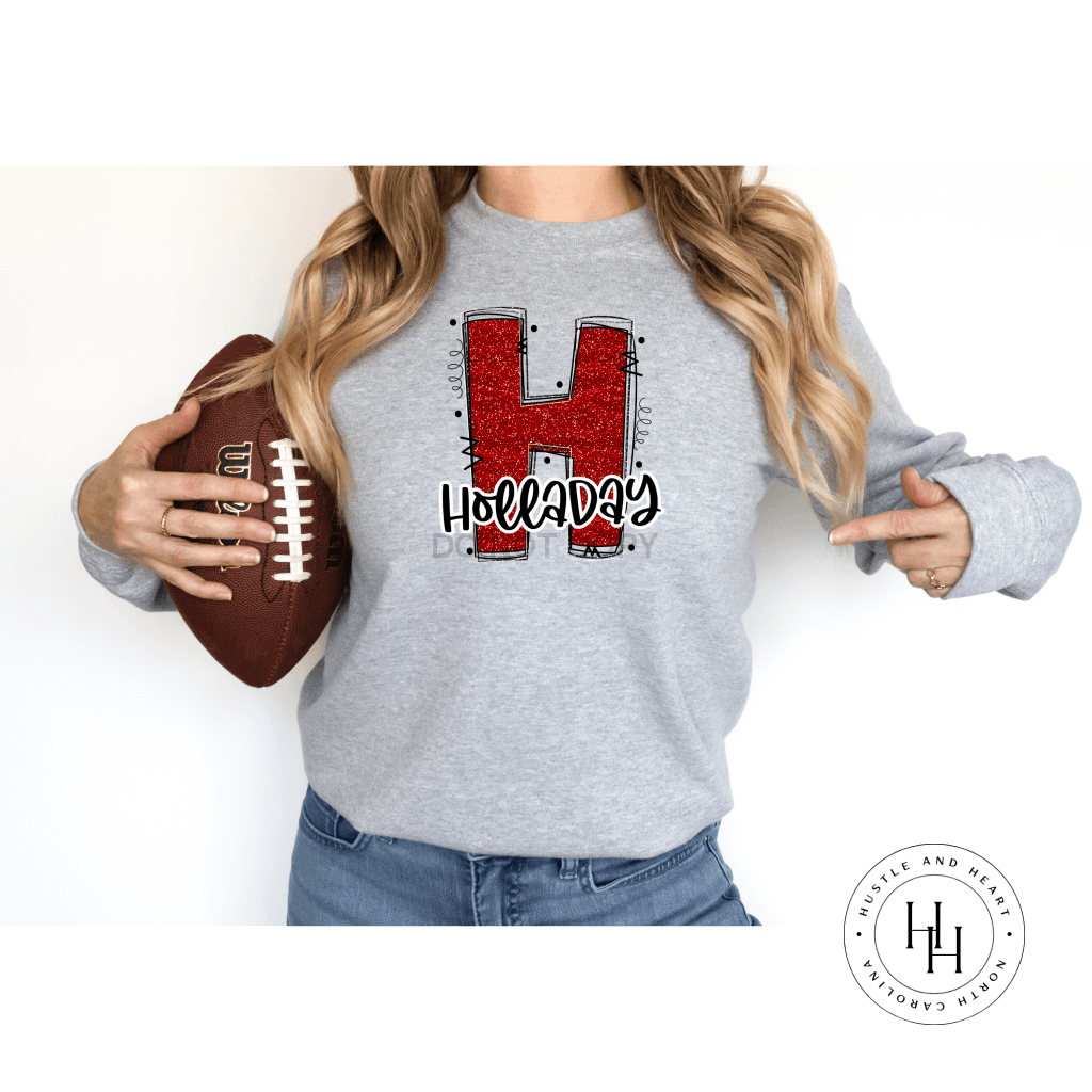 Holladay Red Glitter Varsity Doodle Graphic Tee Unisex Tee