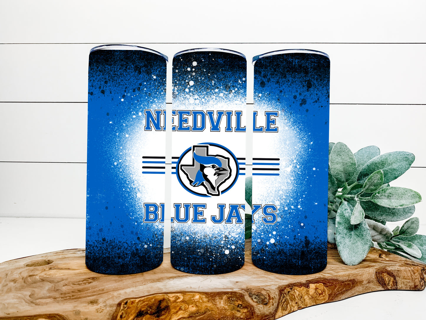 Needville Bluejays Bleach Completed 20oz Skinny Tumbler