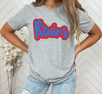 Bruins Red/Carolina blue Faux Applique Graphic Tee