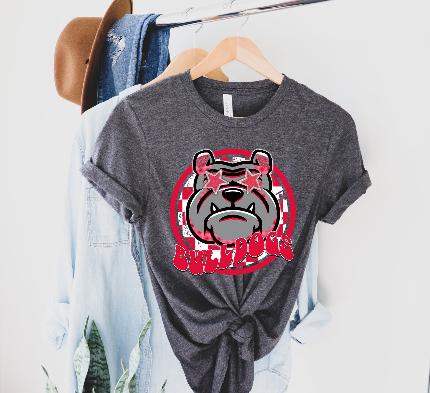 Bulldogs Checkered Preppy Graphic Tee