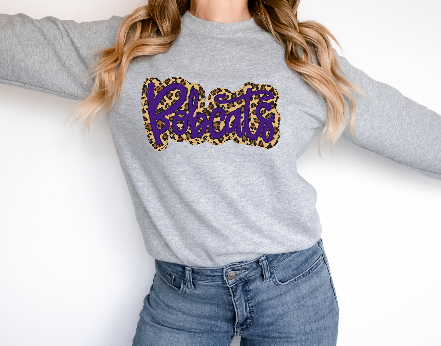 Bobcats Purple Leopard Faux Applique Graphic Tee