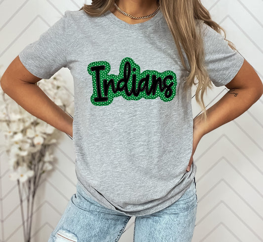 Indians Green/Black Faux Applique