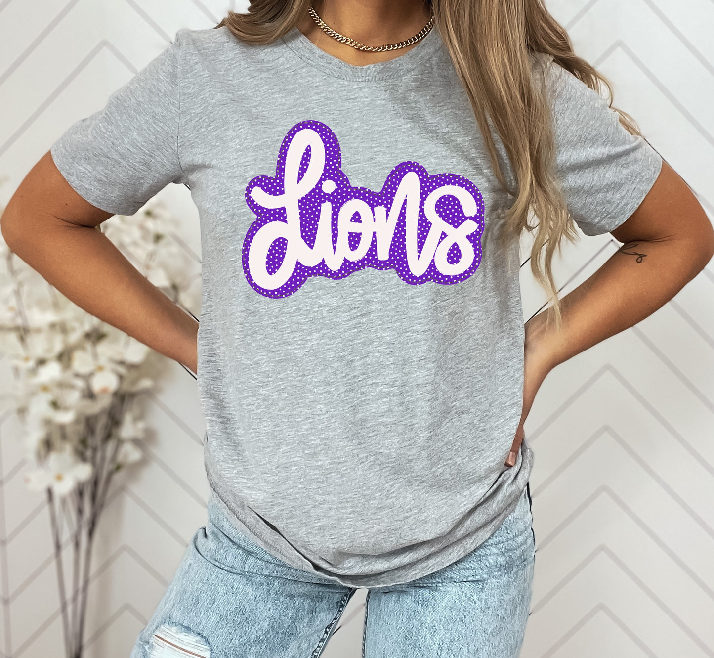 Lions purple/white Faux Applique Graphic Tee