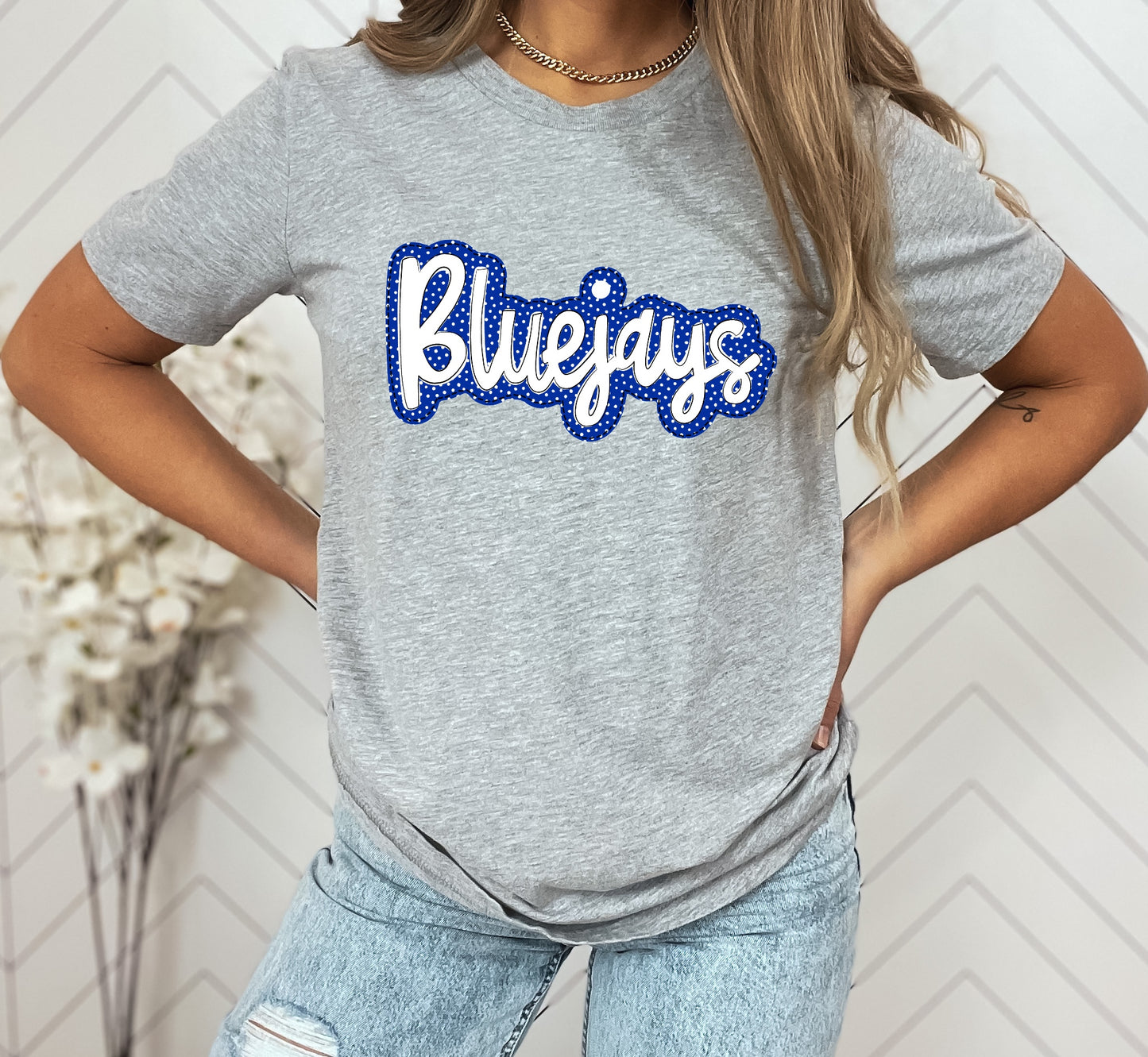 Bluejays Blue/White Faux Applique Graphic Tee