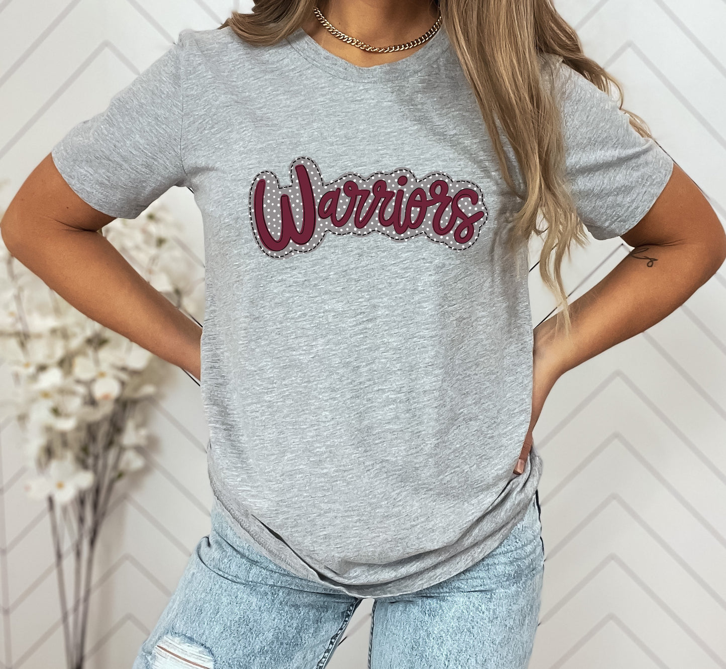 Warriors Maroon/Grey Faux Applique