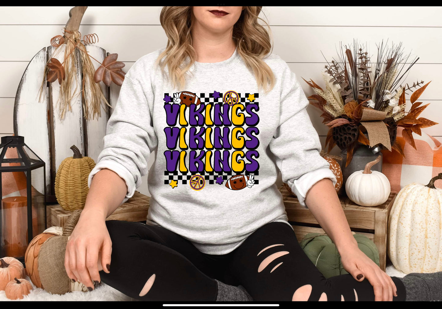 Vikings Retro Stacked Mascot Graphic Tee