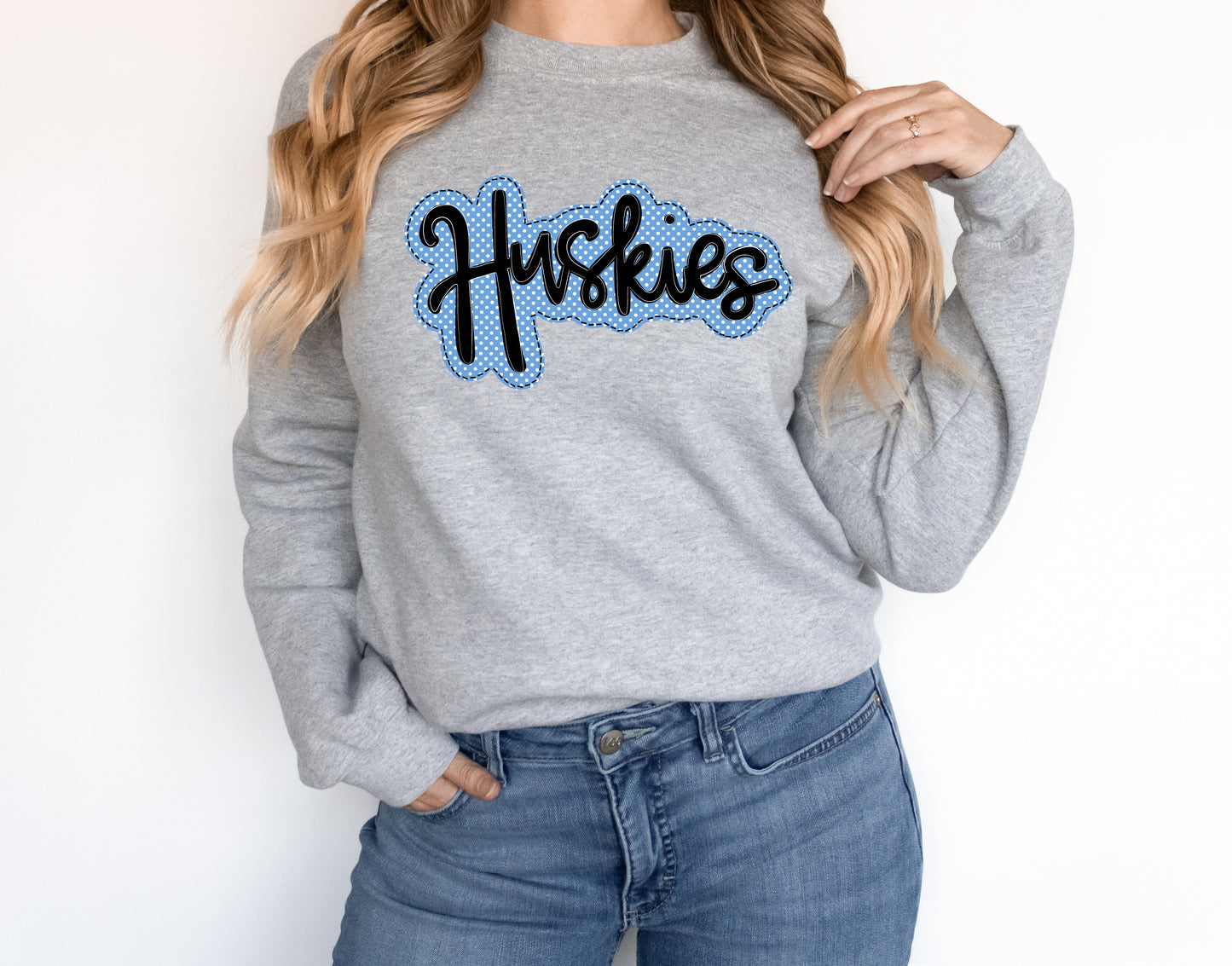 Huskies Navy/Light Blue Faux Applique