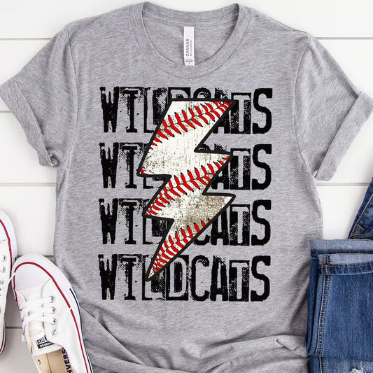 Wildcats Baseball Lightning Bolt Graphic Tee