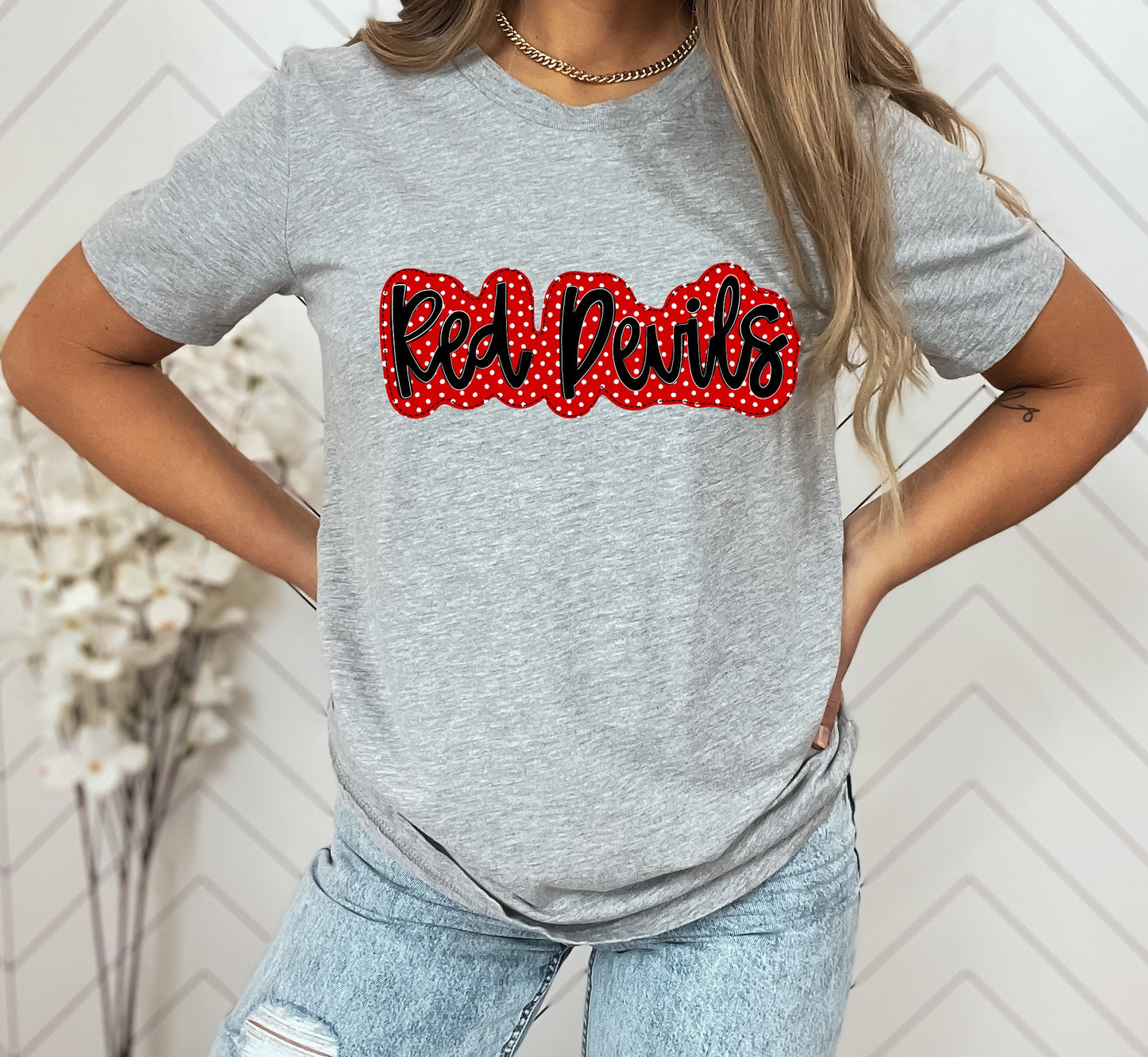 Red Devils Red/Black Faux Applique