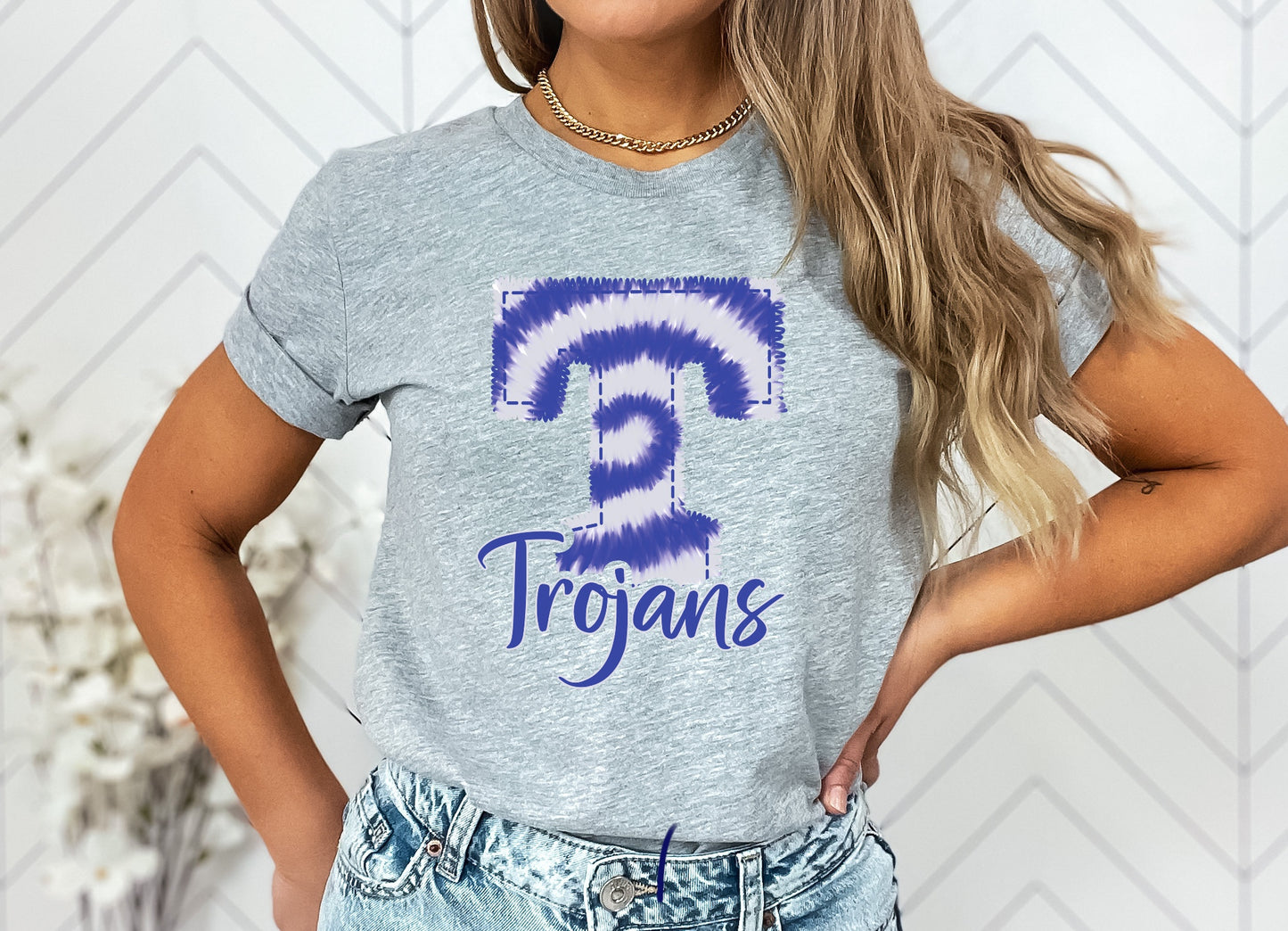 Trojans Faux Embroidery Graphic Tee