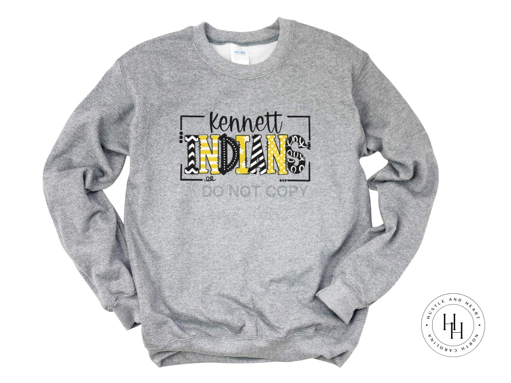 Kennett Indians Yellow And Black Doodle Graphic Tee Youth Small / Unisex Sweatshirt