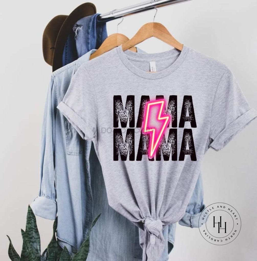 Mama Neon Pink Lightning Bolt Graphic Tee