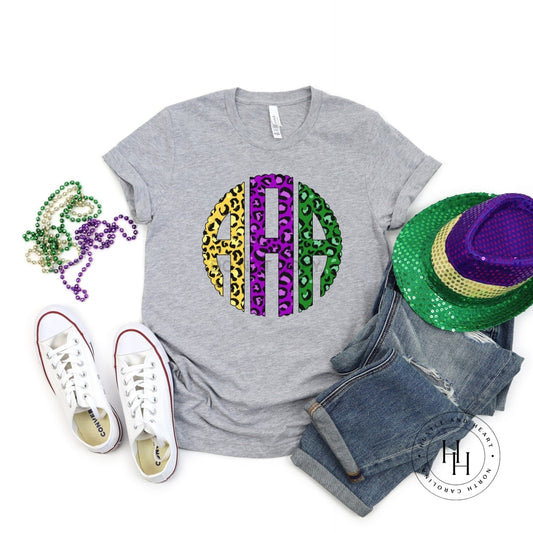 Mardi Gras Leopard Monogram Graphic Tee Shirt