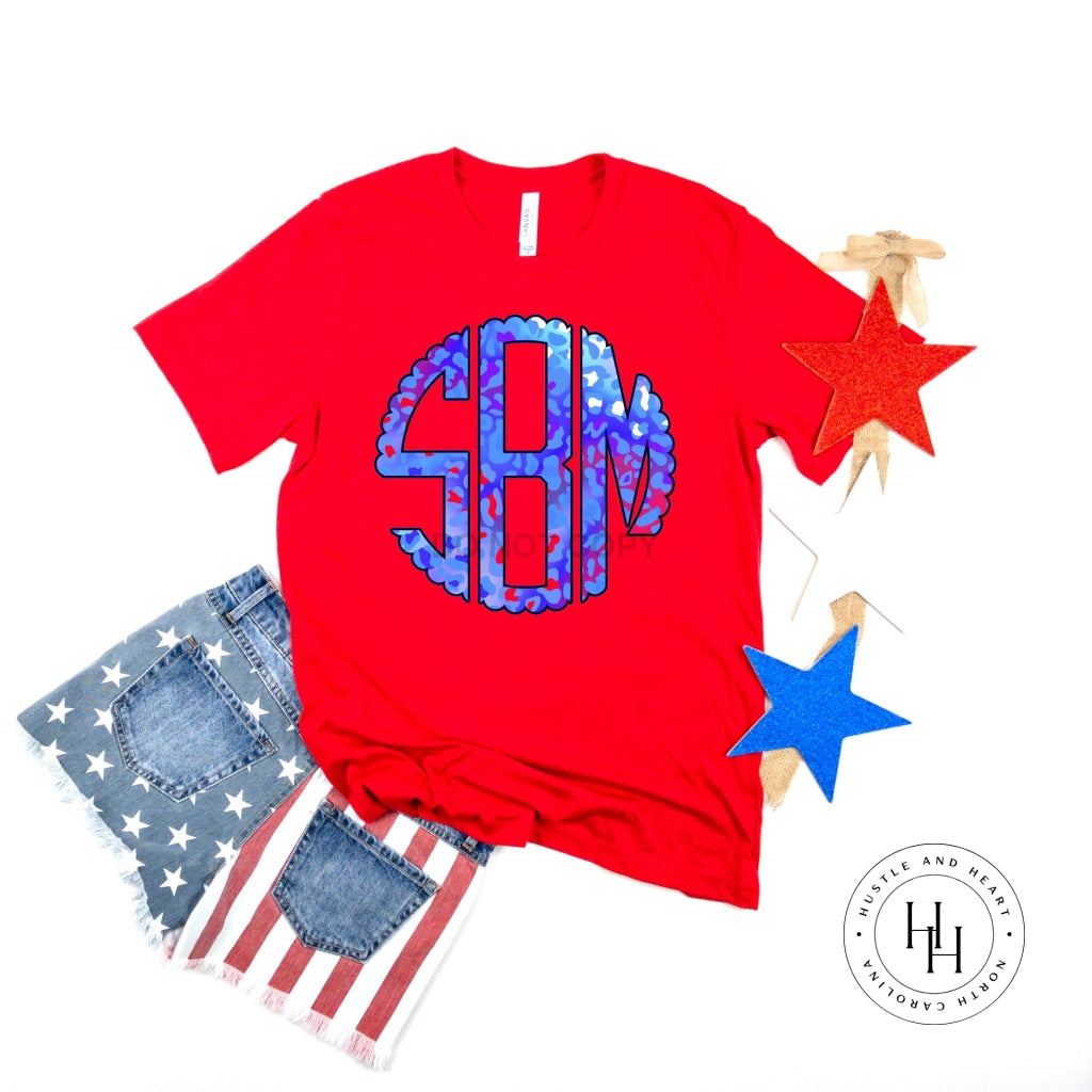 Patriotic Lepard Monogram Graphic Tee Shirt