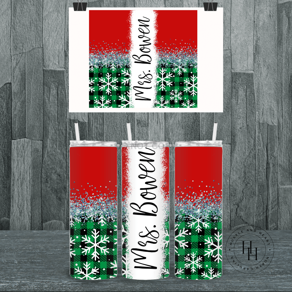 Personalized Plaid/Snowflake Christmas Completed 20Oz Skinny Tumbler