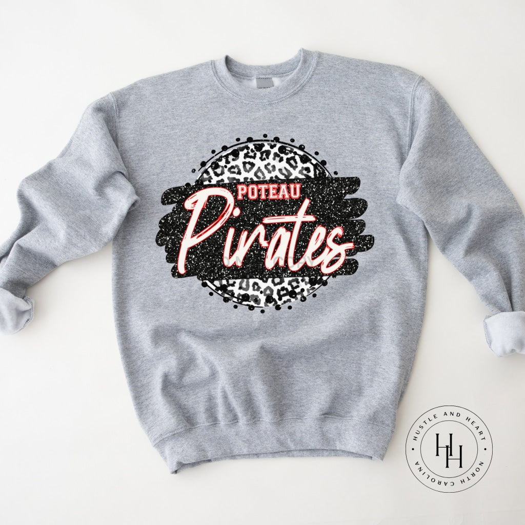 Poteau Pirates Grey Leopard Graphic Tee Shirt