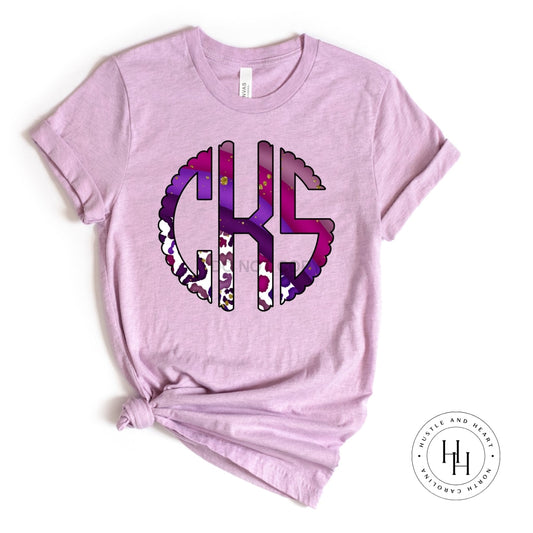 Purple Stripe Leopard Monogram Graphic Tee Shirt