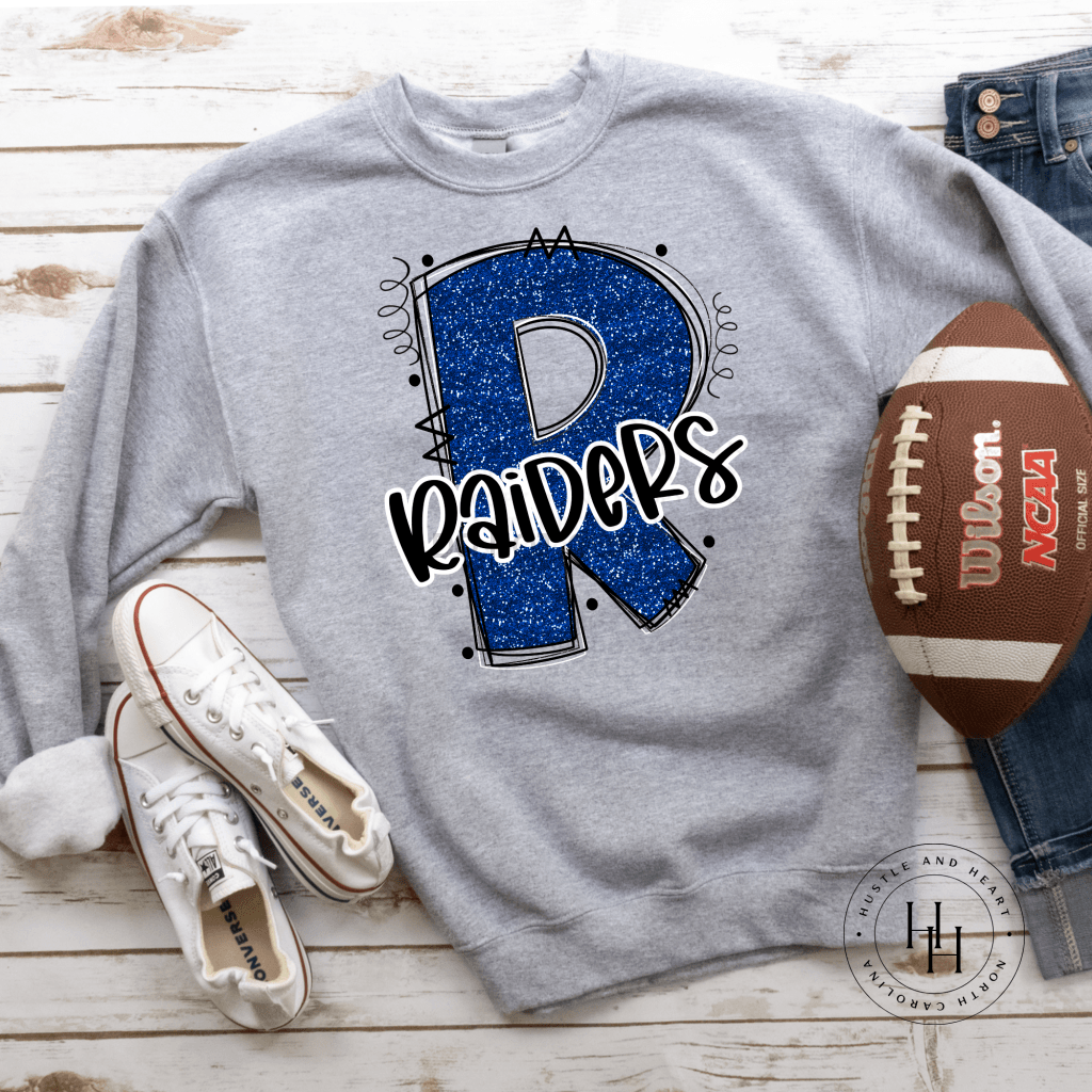 Raiders Blue Glitter Varsity Doodle Graphic Tee Unisex Tee