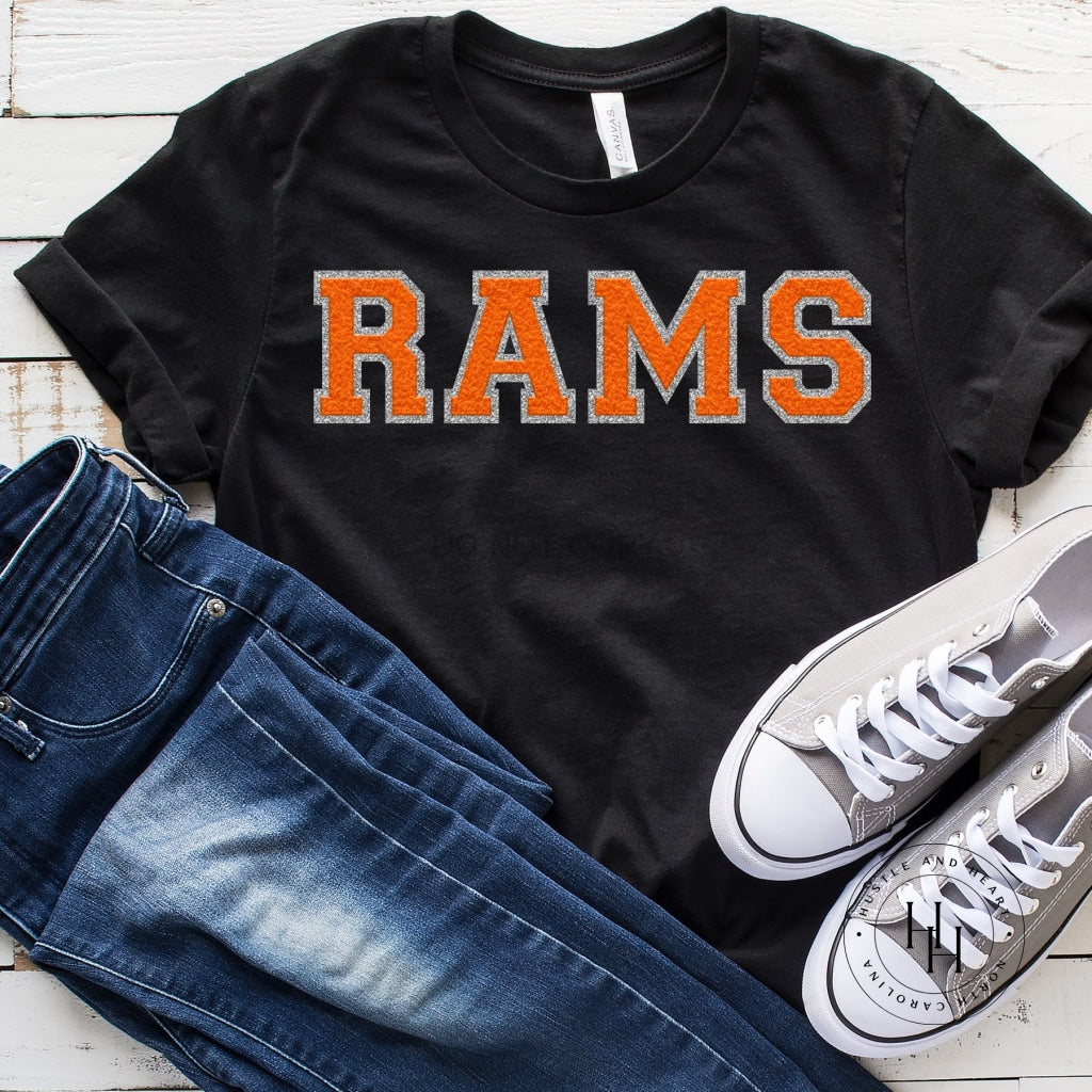 Rams Orange Faux Chenille Letters Graphic Tee