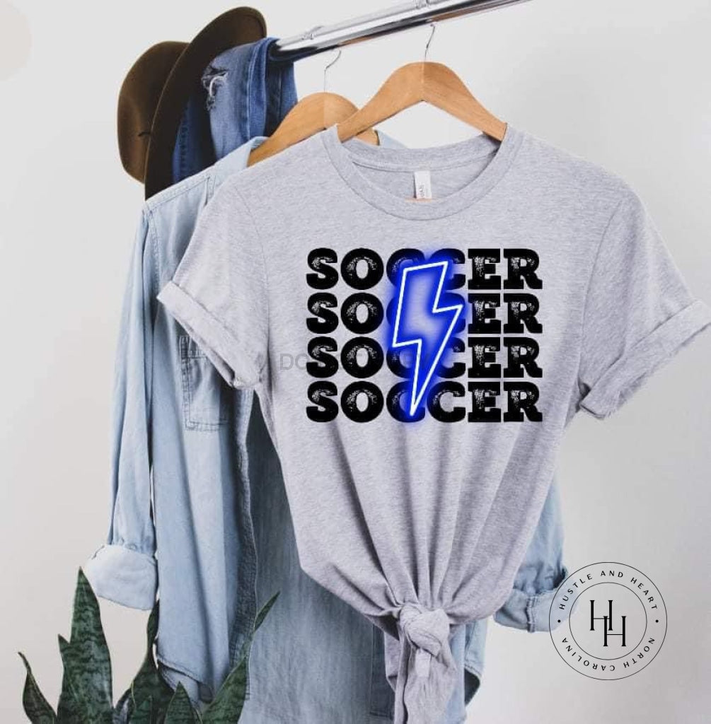 Soccer Blue Neon Lightning Bolt Graphic Tee