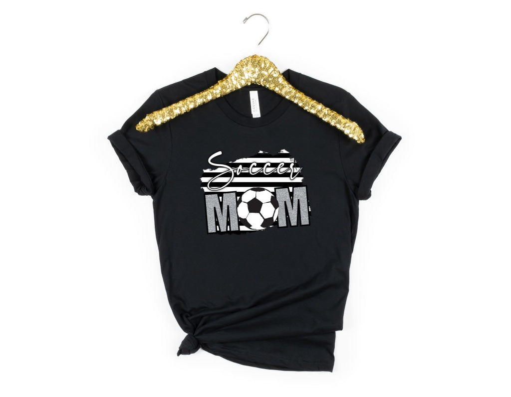 Soccer Mom Black And White With Silver Faux Glitter Graphic Tee Youth Small / Unisex Shirt