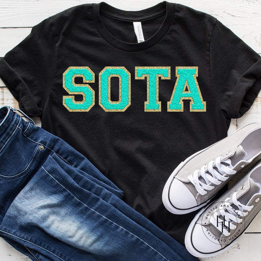 Sota Tur/gold Faux Chenille Letters Graphic Tee