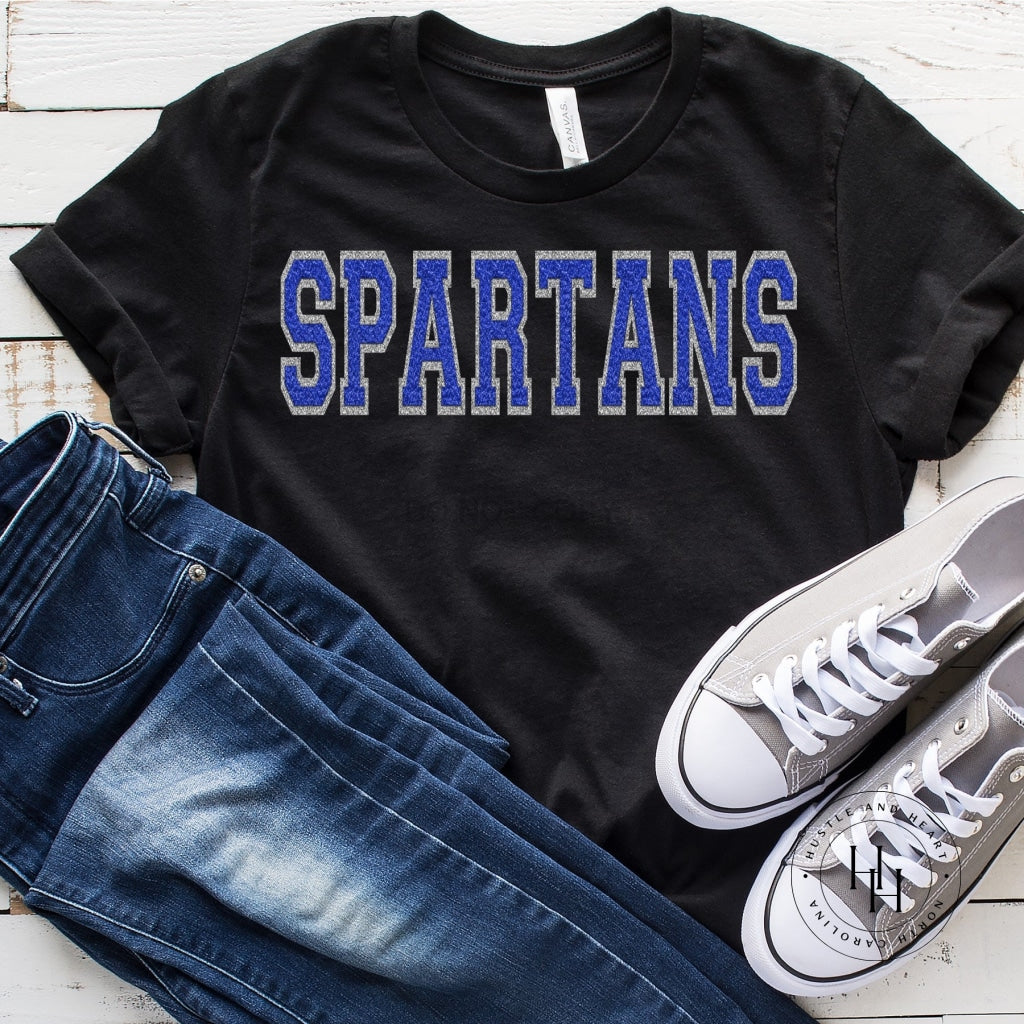 Spartans Blue Faux Chenille Letters Graphic Tee