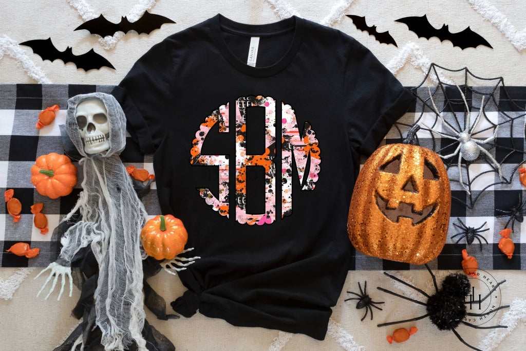 Spooky Halloween Pink Brushstroke Monogram Graphic Tee Youth Small / Black Shirt