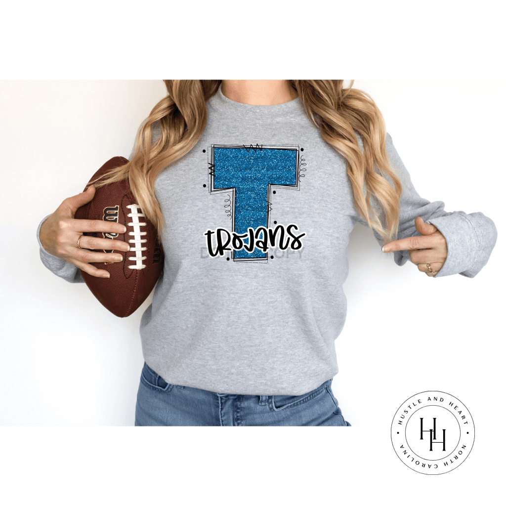 Trojans Carolina Blue Glitter Varsity Doodle Graphic Tee Unisex Tee