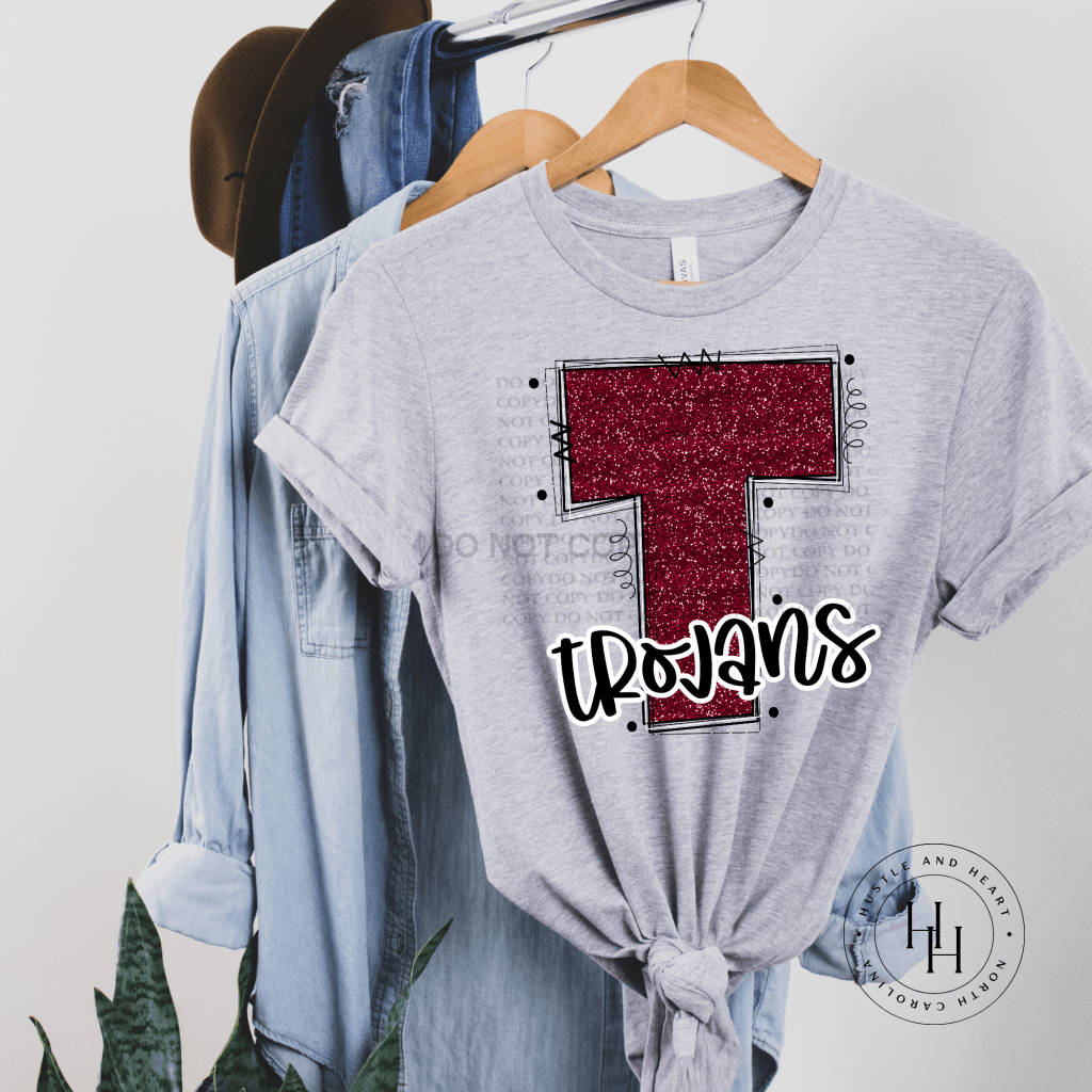 Trojans Maroon Glitter Varsity Doodle Graphic Tee Unisex Tee