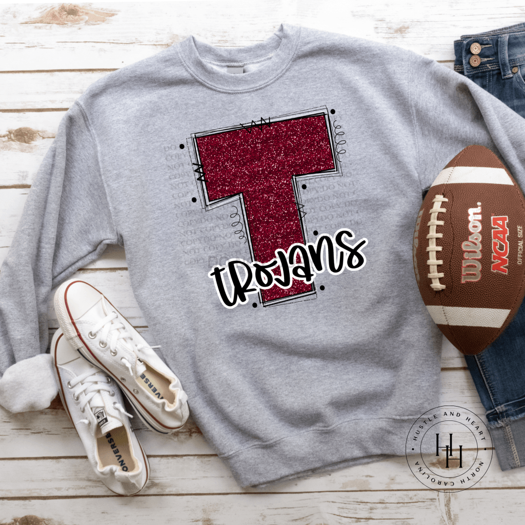 Trojans Maroon Glitter Varsity Doodle Graphic Tee Unisex Tee