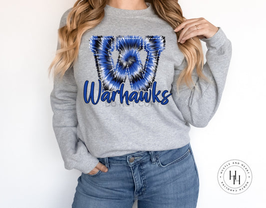 Warhawks Blue/black Faux Embroidery Graphic Tee Shirt