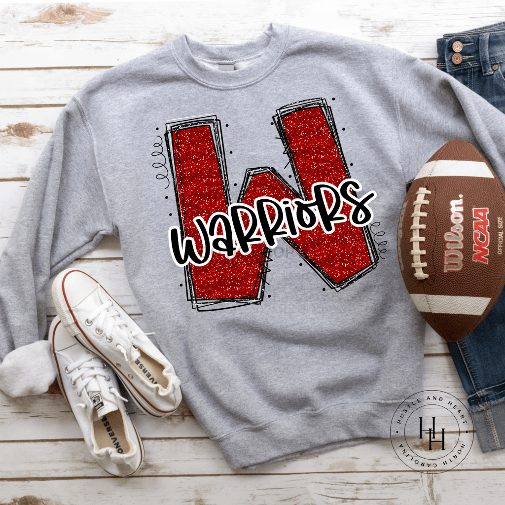 Warriors Red Glitter Varsity Doodle Graphic Tee Unisex Tee