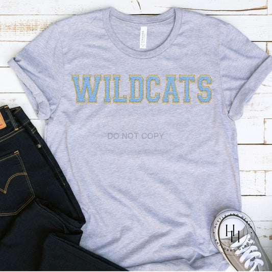 Wildcats Light Blue Faux Chenille Letters Graphic Tee